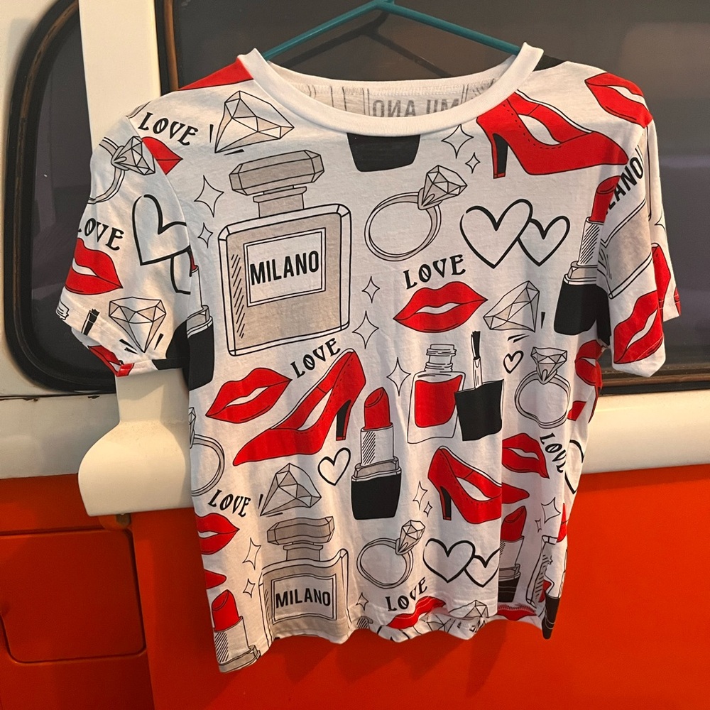 Milano White and Red Graphic Print Tee